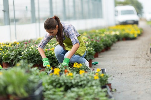 Team member setting up for garden maintenance at a residential property